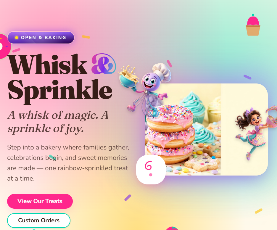 Whisk & Sprinkle bakery — brand and website by Small But Mighty Web