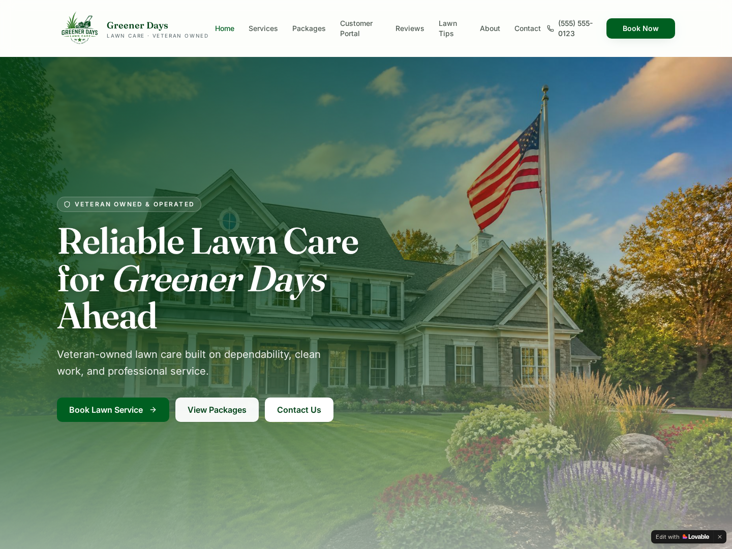 Greener Days Lawn Care demo website preview